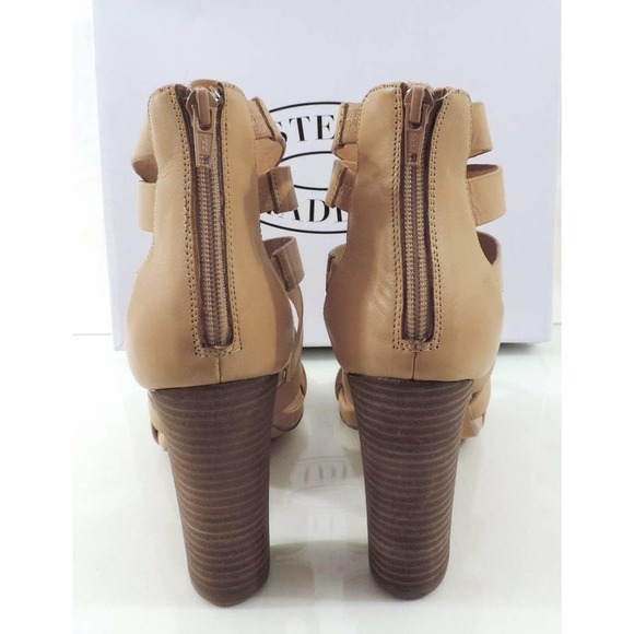 Steve Madden Cruizz Strappy High Heels Sandals Back Zip Leather Natural Size 10 - Picture 7 of 9